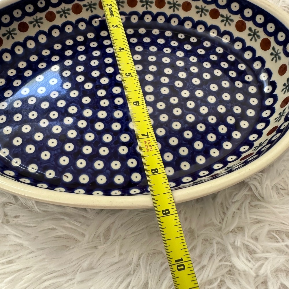 Polish Pottery Boleslawiec Blue Rose Pattern Oval Baking Dish 12" x 8" Vintage - Picture 8 of 8